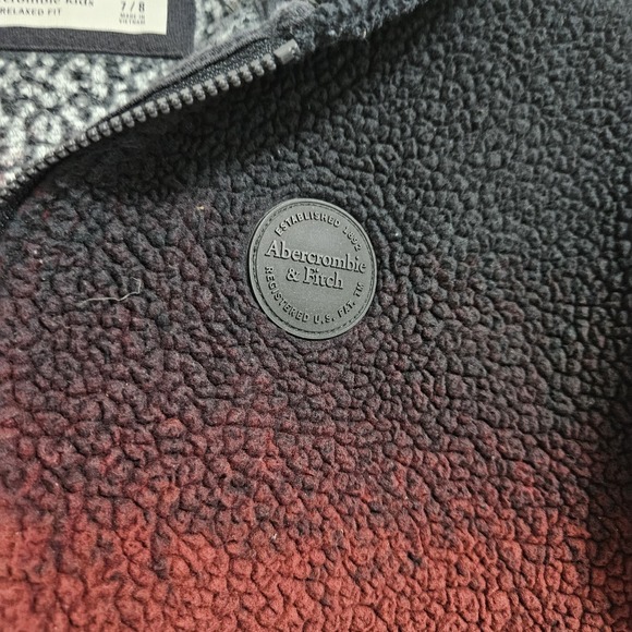 Abercrombie Kids Hoodie 7/8 Black Sunset Howling Wolf Sherpa Quarter Zip Fleece - Picture 6 of 9